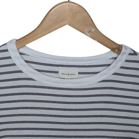 Thread & Supply Striped Ribbed Knit Admiration Top White Navy Small Long Sleeve - Picture 5 of 10